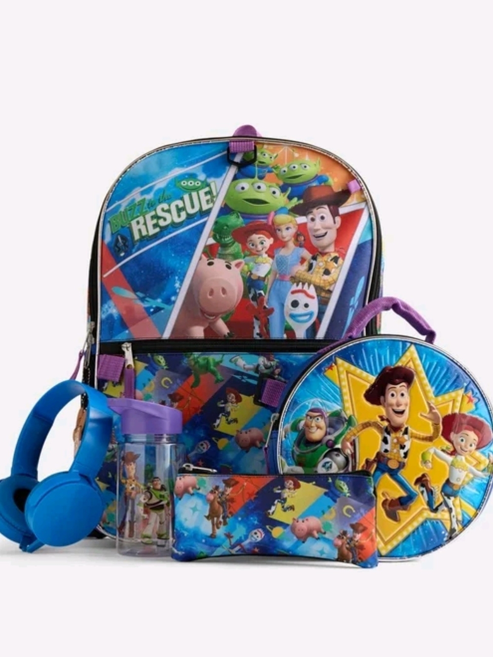 New Disney Toy Story 6-Pc Backpack Set Headphones Lunch Box NWT Buzz Woody 17"